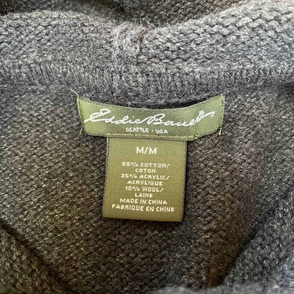 Eddie Bauer Womens Fair Isle Hooded Sweater Cardigan Medium Gray Tassels Button - Picture 3 of 6